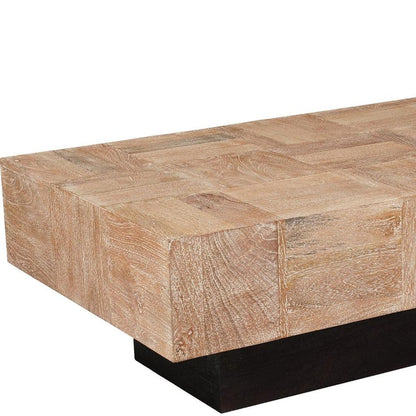 Set Of Two Natural and Brown Solid Wood Square Block Coffee Table