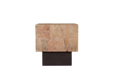 Set Of Two Natural and Brown Solid Wood Square Block Coffee Table