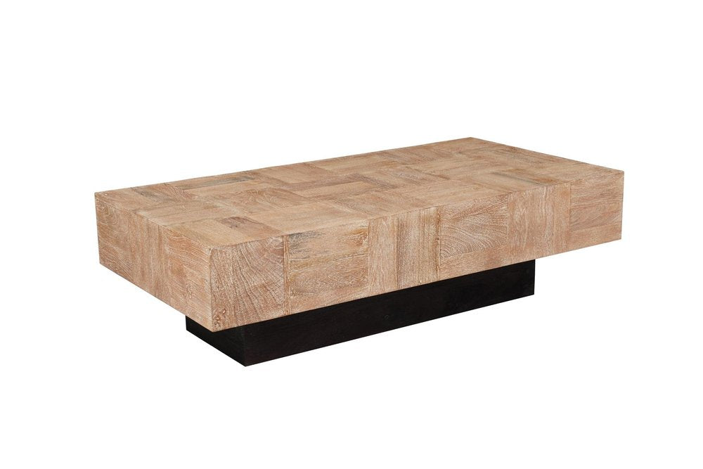 Set Of Two Natural and Brown Solid Wood Square Block Coffee Table