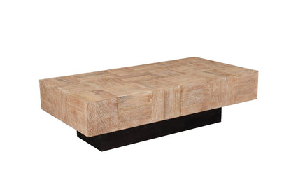 Set Of Two Natural and Brown Solid Wood Square Block Coffee Table