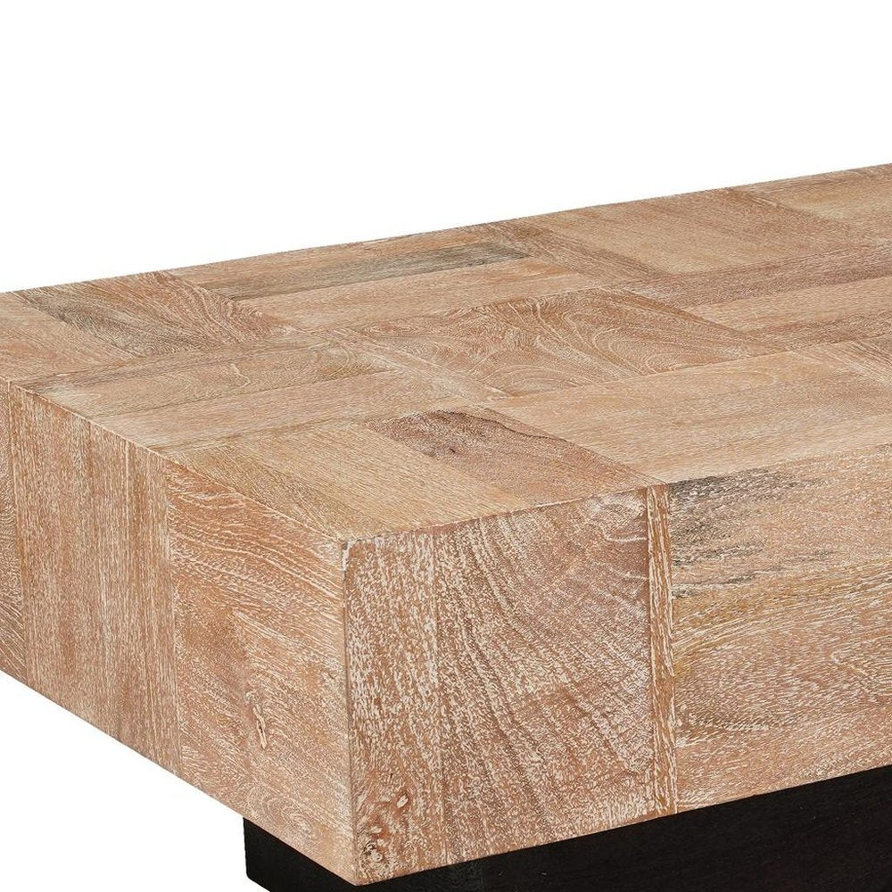 Set Of Two Natural and Brown Solid Wood Square Block Coffee Table