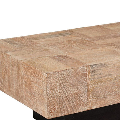 Set Of Two Natural and Brown Solid Wood Square Block Coffee Table