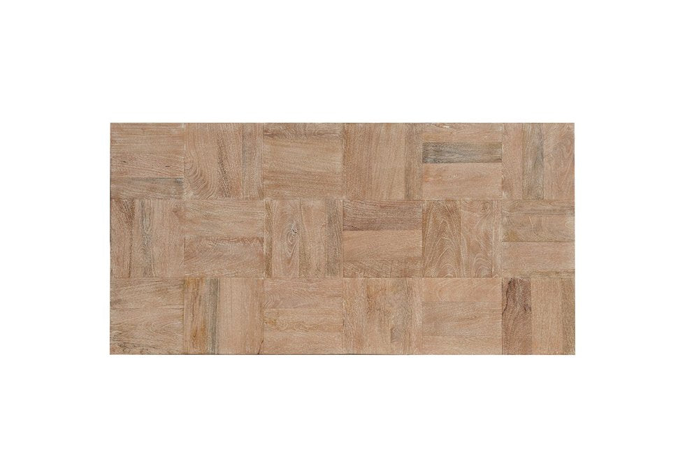 Set Of Two Natural and Brown Solid Wood Square Block Coffee Table