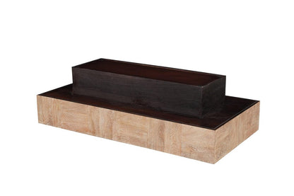 Set Of Two Natural and Brown Solid Wood Square Block Coffee Table