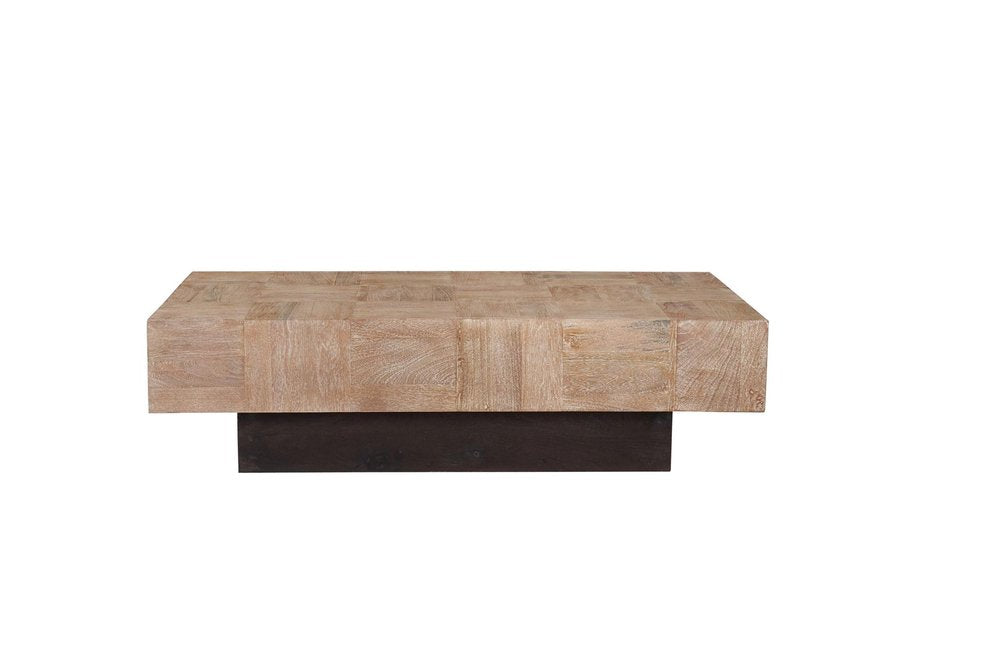 Set Of Two Natural and Brown Solid Wood Square Block Coffee Table