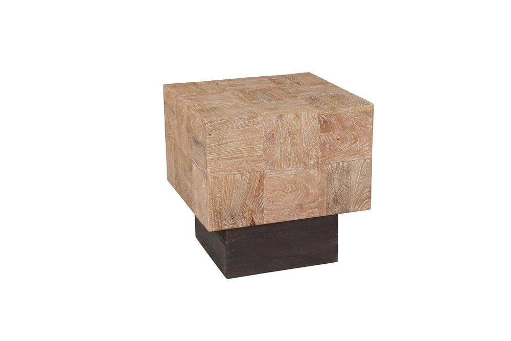 Set Of Two Natural and Brown Solid Wood Square Block Coffee Table
