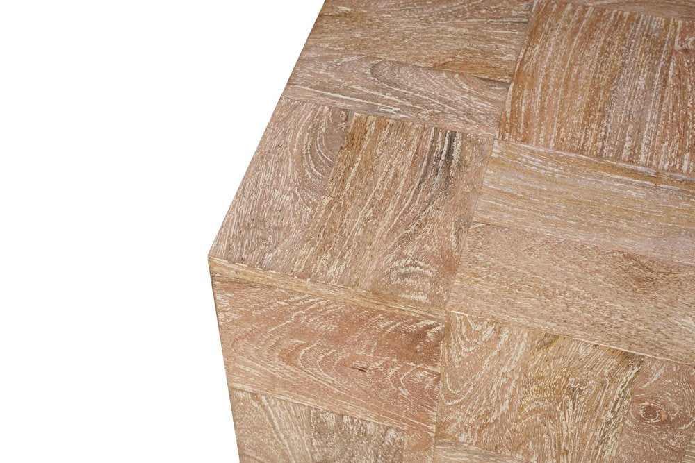 Set Of Two Natural and Brown Solid Wood Square Block Coffee Table