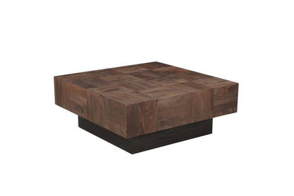 Set Of Two Natural and Brown Solid Wood Square Block Coffee Table