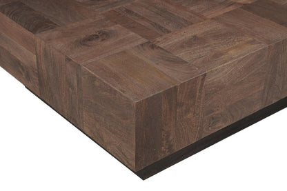 Set Of Two Natural and Brown Solid Wood Square Block Coffee Table
