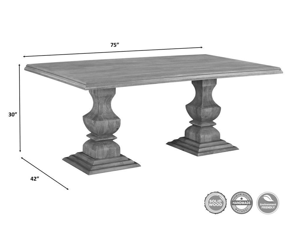 75" Brown Solid Wood Double Pedestal Base Dining Table