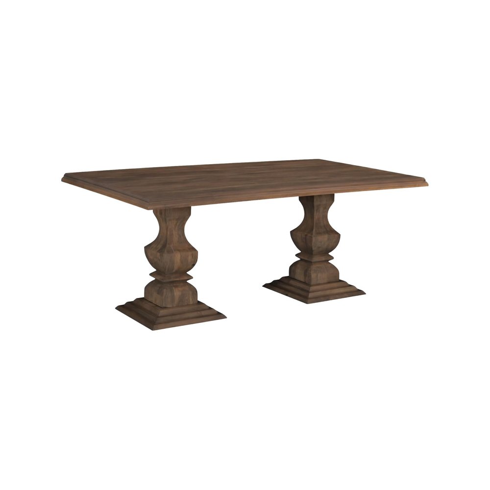 75" Brown Solid Wood Double Pedestal Base Dining Table