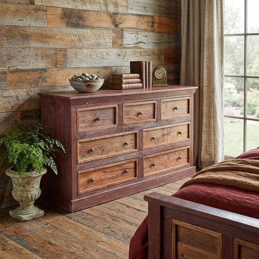 64" Brown Solid Wood Seven Drawer Double Dresser