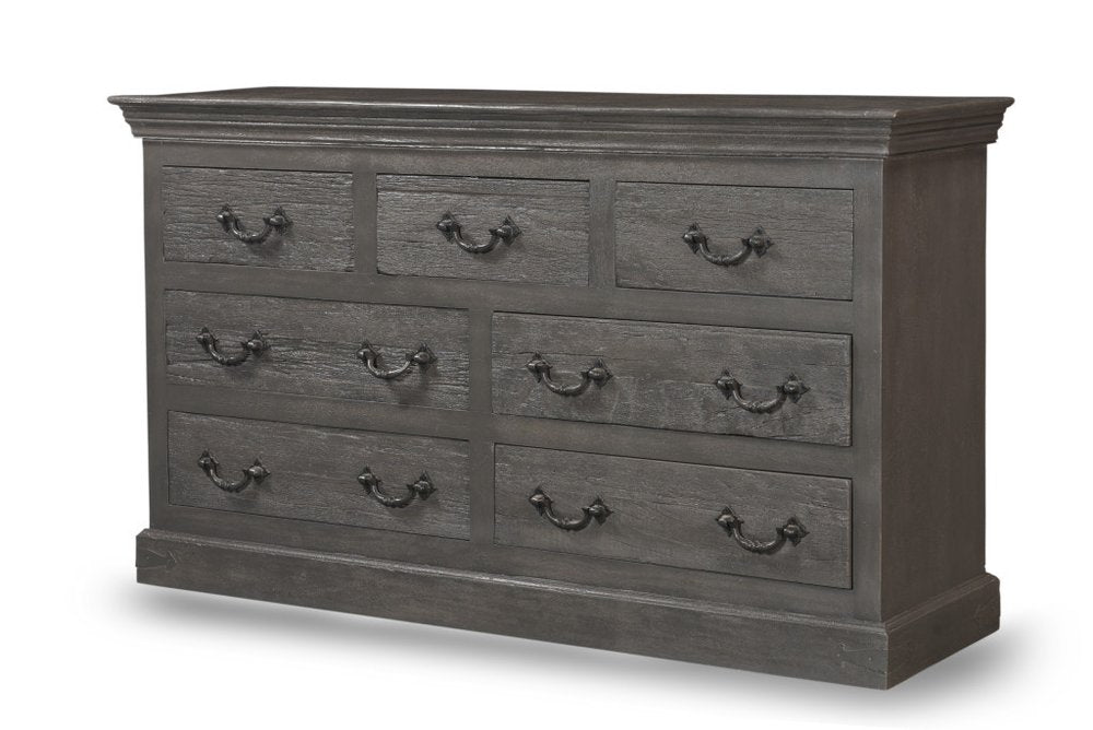 64" Brown Solid Wood Seven Drawer Double Dresser