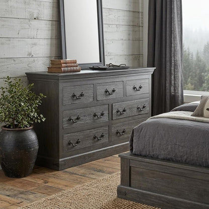 64" Brown Solid Wood Seven Drawer Double Dresser