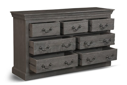 64" Brown Solid Wood Seven Drawer Double Dresser