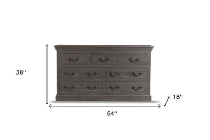 64" Brown Solid Wood Seven Drawer Double Dresser