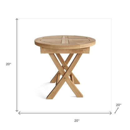 20" Natural Rounded Solid Wood Folding Outdoor Side Table