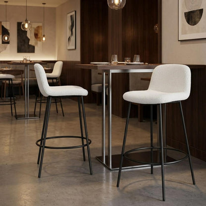 Set of Two 26" White And Black Fabric And Metal Backless Counter Height Bar Chairs