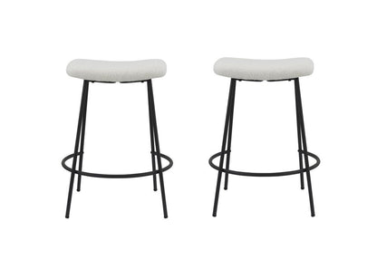 Set of Two 26" White And Black Fabric And Metal Backless Counter Height Bar Chairs