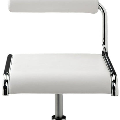 Set of Two White And Silver Faux Leather And Metal Low Back Adjustable Height Bar Chairs