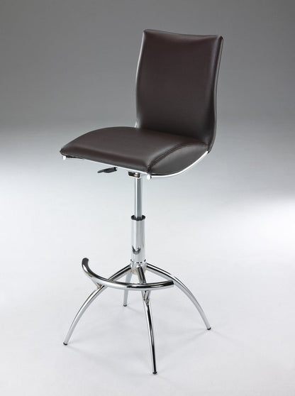 Set of Two Gray And Silver Faux Leather And Metal Low Back Adjustable Height Swivel Bar Chairs