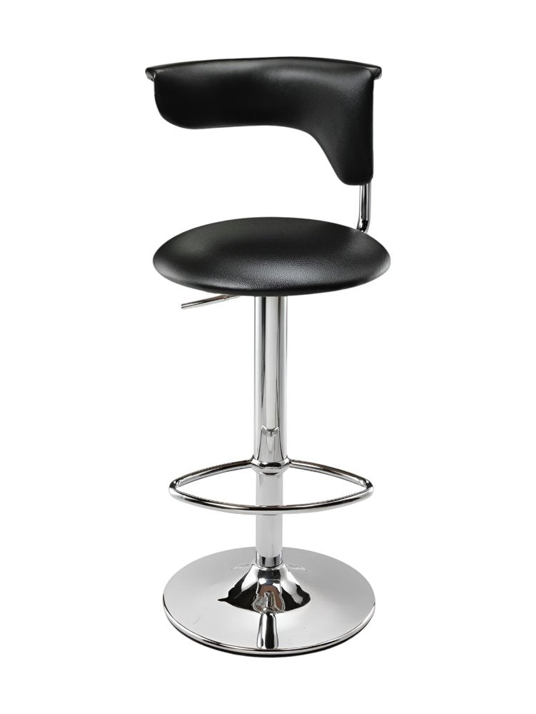 Black And Silver Faux Leather And Metal Low Back Adjustable Height Bar Chair