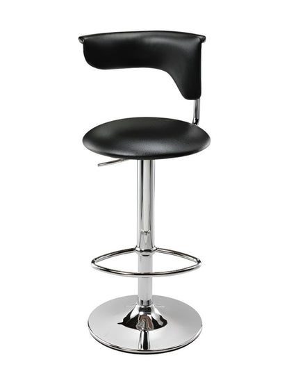 Black And Silver Faux Leather And Metal Low Back Adjustable Height Bar Chair