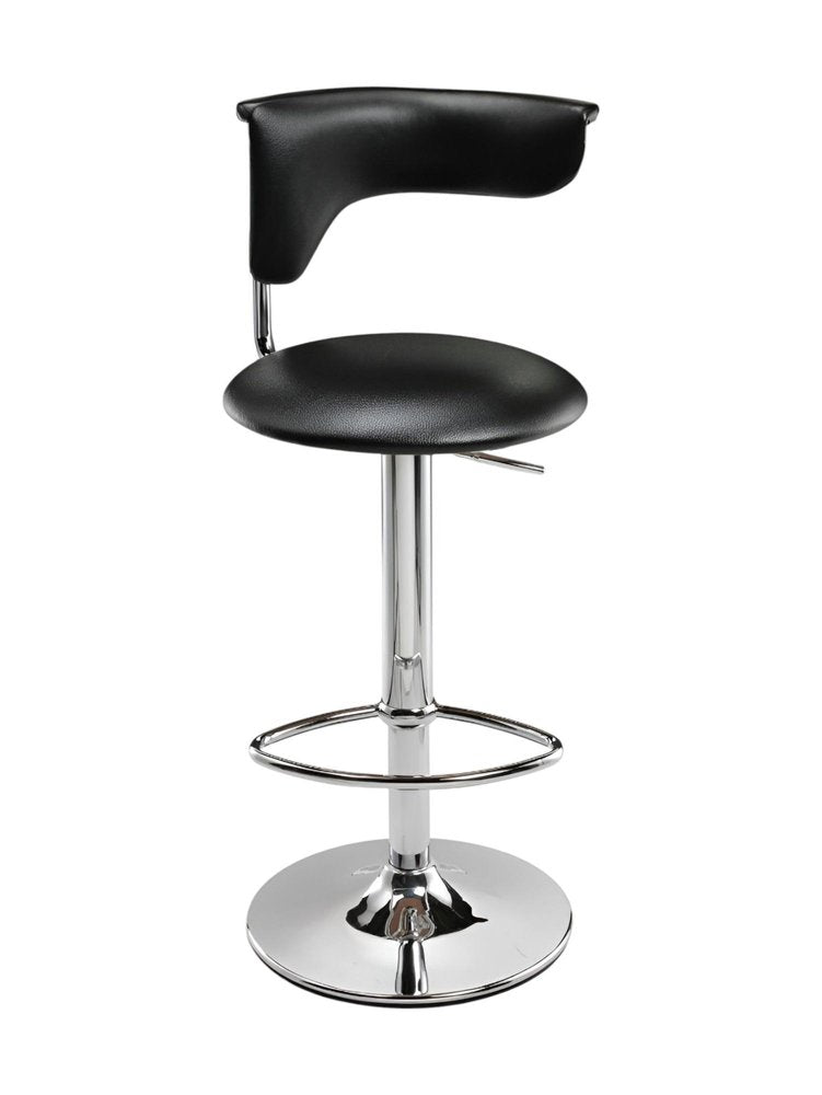 Black And Silver Faux Leather And Metal Low Back Adjustable Height Bar Chair