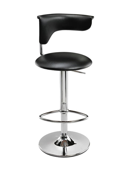 Black And Silver Faux Leather And Metal Low Back Adjustable Height Bar Chair
