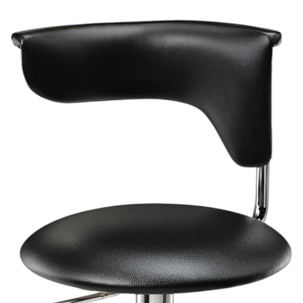 Black And Silver Faux Leather And Metal Low Back Adjustable Height Bar Chair