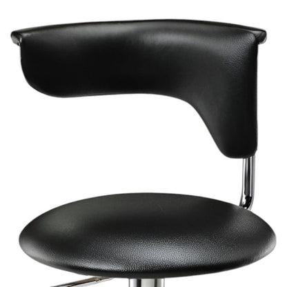 Black And Silver Faux Leather And Metal Low Back Adjustable Height Bar Chair