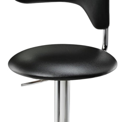 Black And Silver Faux Leather And Metal Low Back Adjustable Height Bar Chair