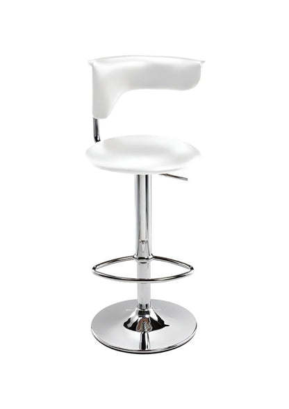 White And Silver Faux Leather And Metal Low Back Adjustable Height Bar Chair