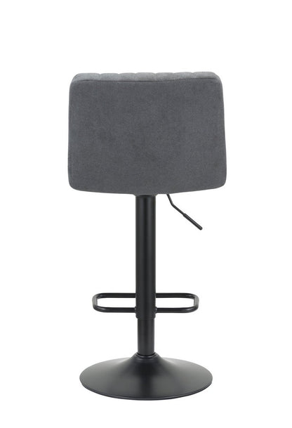 Set of Two Gray And Black Fabric And Metal Low Back Adjustable Height Bar Chairs