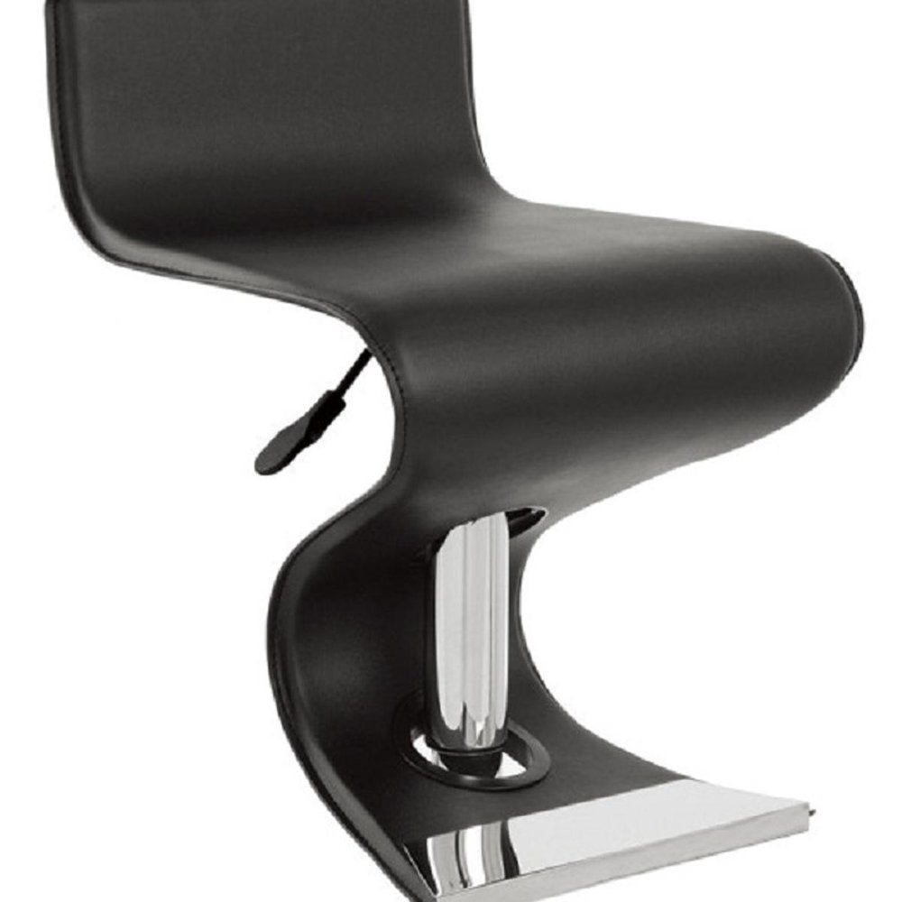 Black And Silver Faux Leather And Metal Low Back Adjustable Height Bar Chair