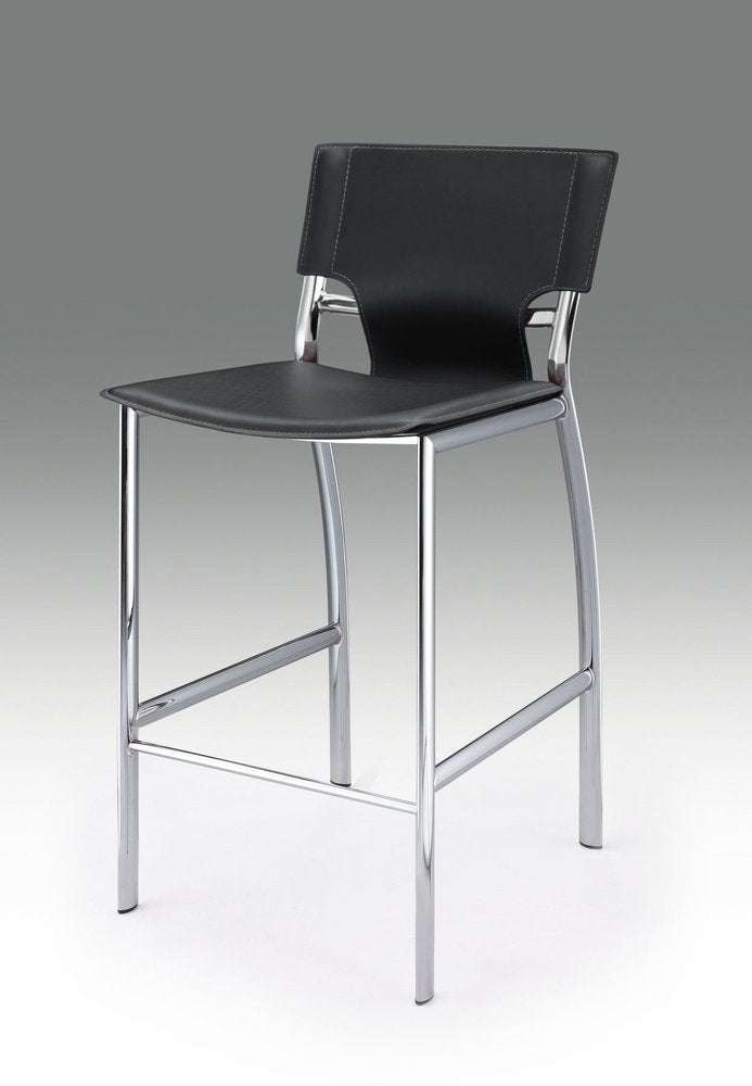 Set of Two 29" Black And Silver Faux Leather And Metal Low Back Bar Height Bar Chairs