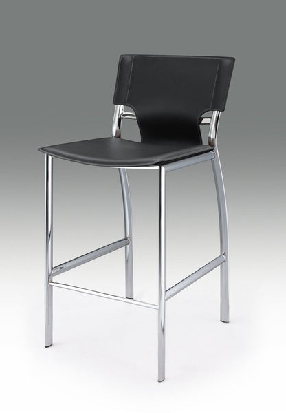 Set of Two 29" Black And Silver Faux Leather And Metal Low Back Bar Height Bar Chairs