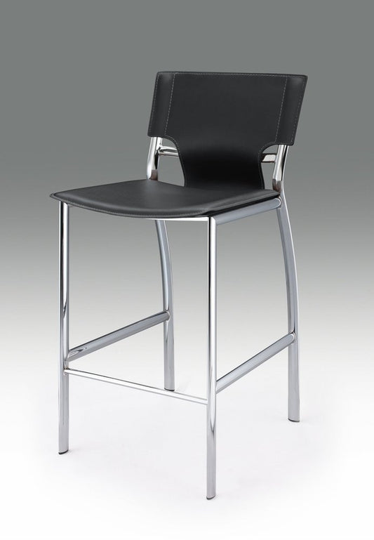 Set of Two 29" Black And Silver Faux Leather And Metal Low Back Bar Height Bar Chairs