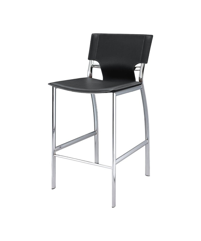 Set of Two 29" Black And Silver Faux Leather And Metal Low Back Bar Height Bar Chairs