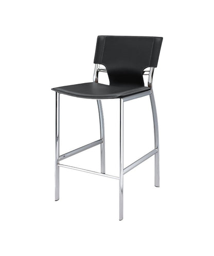 Set of Two 29" Black And Silver Faux Leather And Metal Low Back Bar Height Bar Chairs