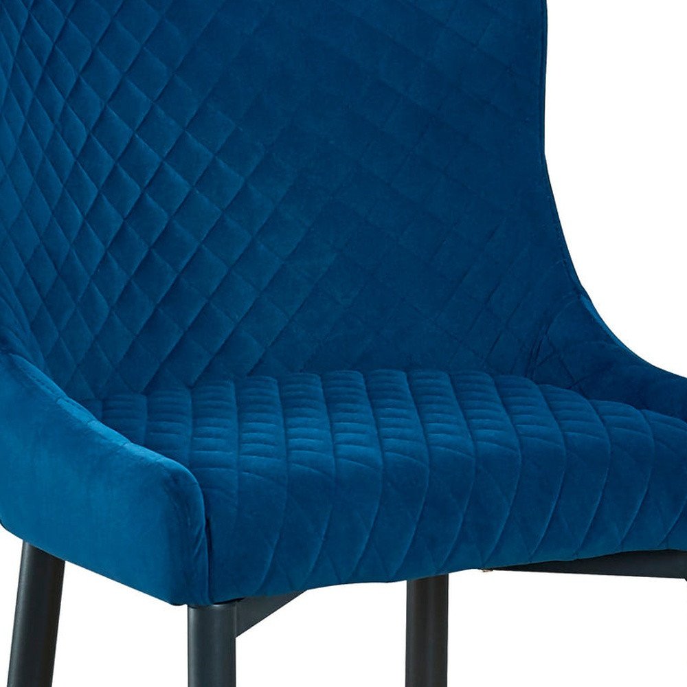 Set of Two 26" Blue And Black Velvet And Metal Low Back Counter Height Bar Chairs