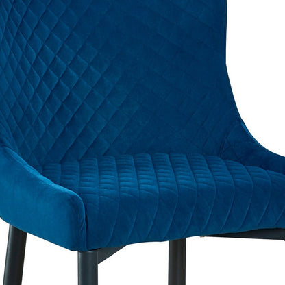 Set of Two 26" Blue And Black Velvet And Metal Low Back Counter Height Bar Chairs