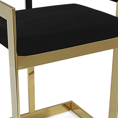 30" Black And Gold Velvet And Steel Low Back Bar Height Bar Chair