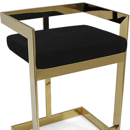 30" Black And Gold Velvet And Steel Low Back Bar Height Bar Chair