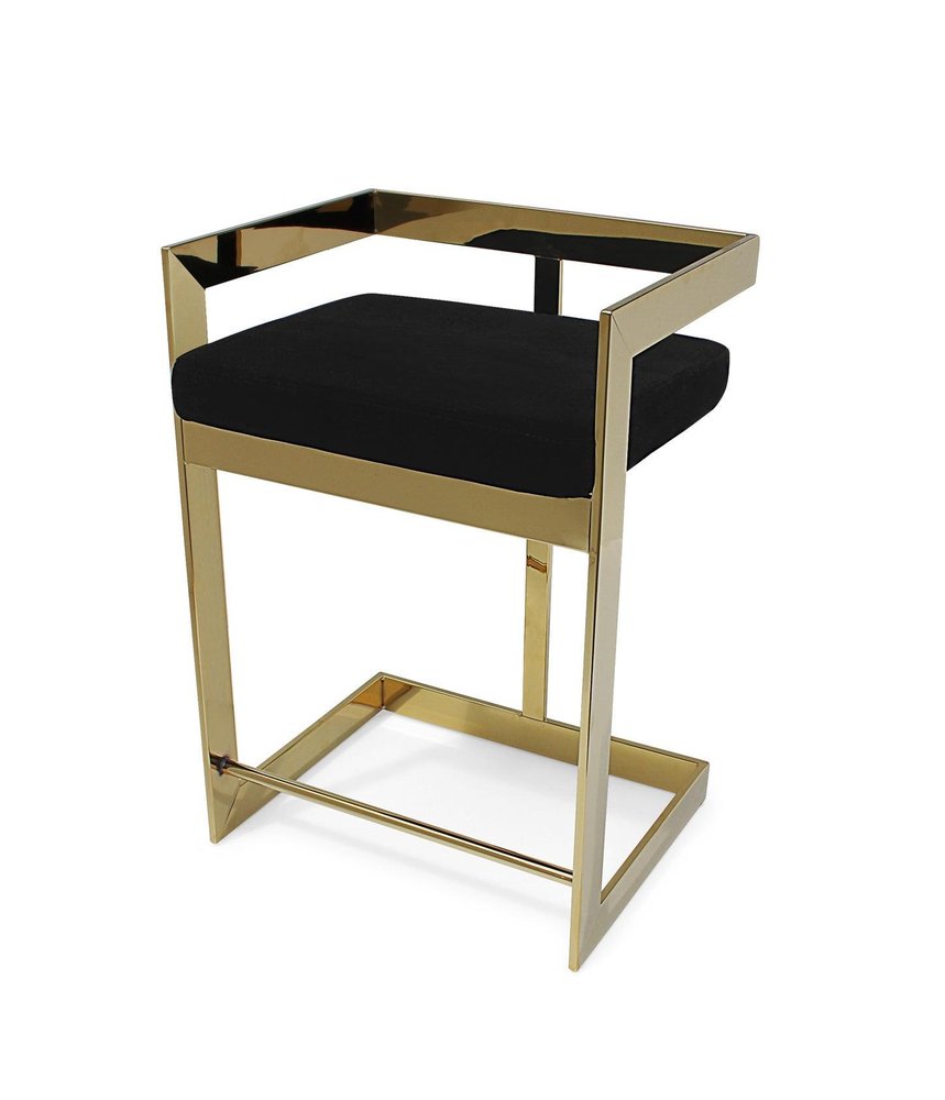 30" Black And Gold Velvet And Steel Low Back Bar Height Bar Chair