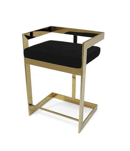 30" Black And Gold Velvet And Steel Low Back Bar Height Bar Chair