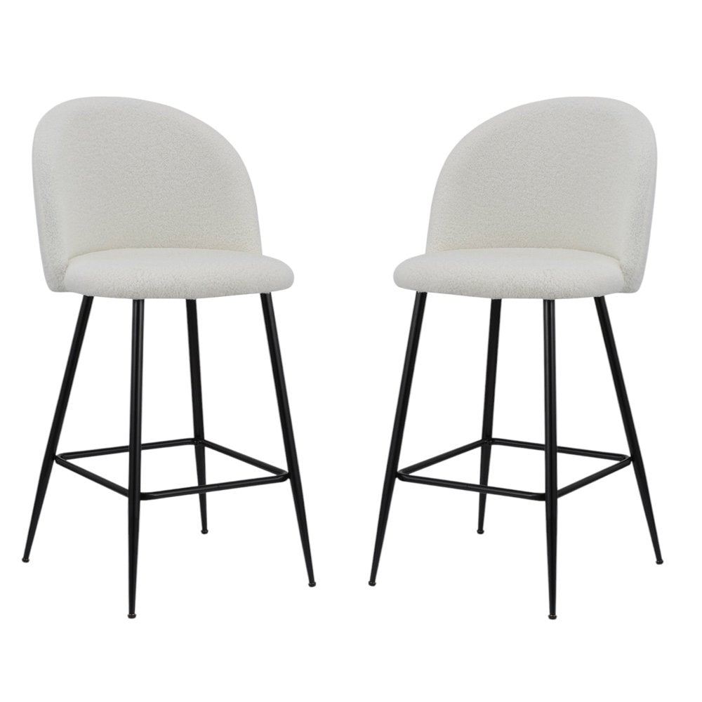 Set of Two 26" White And Black Fabric And Metal Low Back Counter Height Bar Chairs