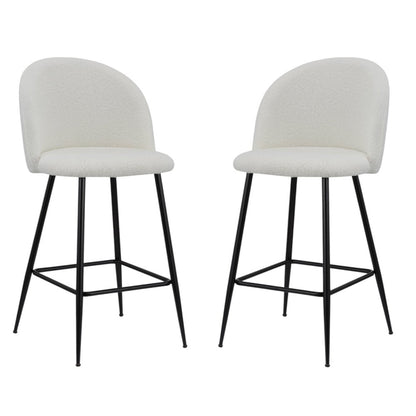 Set of Two 26" White And Black Fabric And Metal Low Back Counter Height Bar Chairs