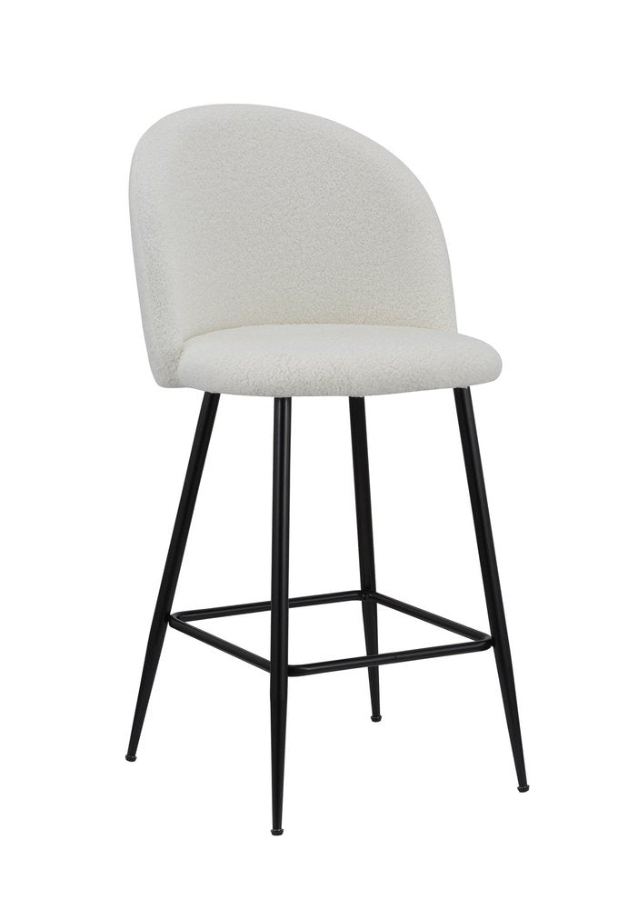 Set of Two 26" White And Black Fabric And Metal Low Back Counter Height Bar Chairs