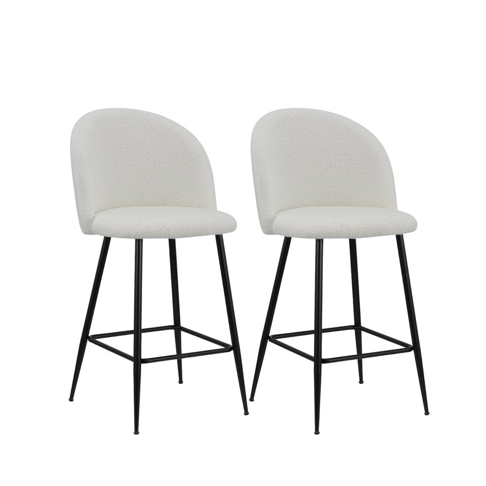 Set of Two 26" White And Black Fabric And Metal Low Back Counter Height Bar Chairs
